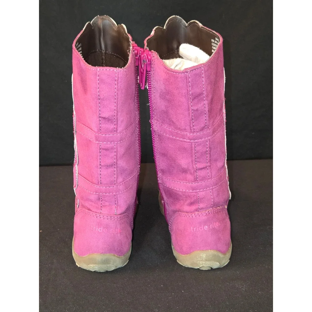 Stride Rite Bianca Girls Boots Size 9.5M Pink Suede Floral Zip Up Cute Shoes‎